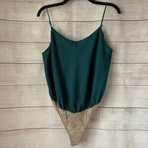Intimately Free People Turning Heads Green Tank Bodysuit Cream Lace Thong Size S